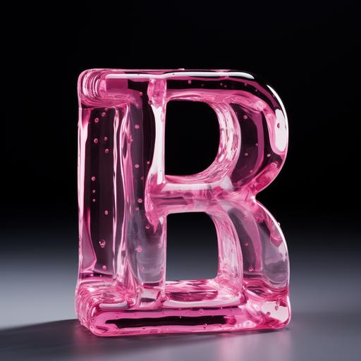 the letter R, in a glass brick, pink
