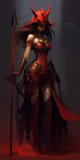 the lord of the lich girl carrying a whip, in the style of uncanny valley realism, dark black and red, frayed, stylish costume ergonomic design, lois van baarle, henry ossawa tanne --ar 1:2 --ar 3:2