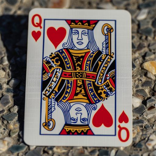 the queen of hearts playing card, but the queen is a beautiful youngwoman--style raw --v 6.0