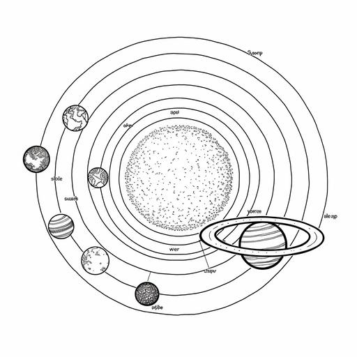 the real solar system detailed, line art, the sun, 8 planets, simple, bold lines, coloring page for kids, easy to color --v 5.0