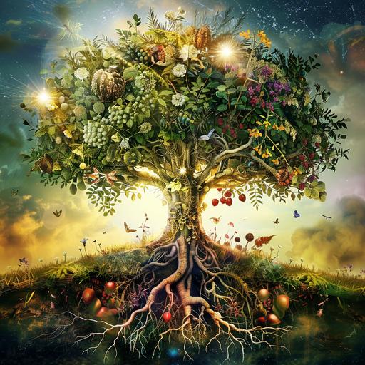 the roots support the branches, twigs and flowers and the fruit fertilises the roots. all systems in nature are interconnected. accumulated energy is recycled and used to support people lower down in the hierarchy.