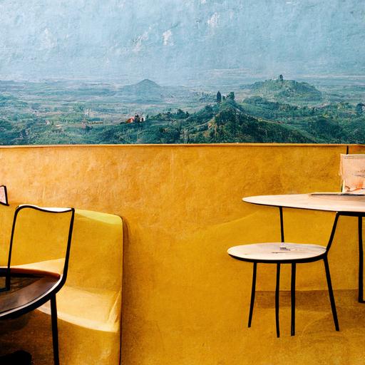 the shape of Italy inside a café with a viewabove