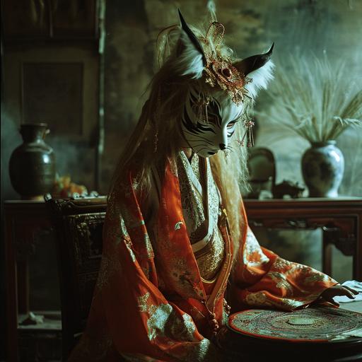 the sudden scene when your wife removes her face and reveals she's been a Kitsune all along, photograph, film still, candid family moments --v 6.0