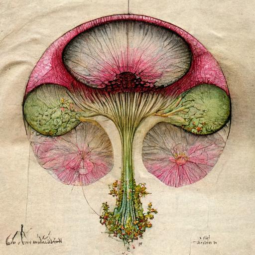 the surreal cross section of a lush cell, botanical drawing in coloures nankin fashion --q 2 --v 3