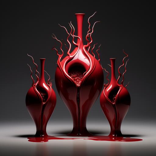 the symbolic sanguine Vases of happiness, convoluted, dramatic, biologic