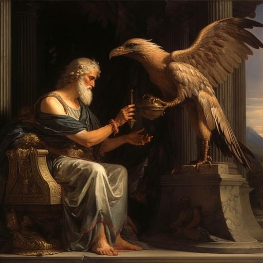 The youth Ganymede presenting a chalice to Zeus, classic art, 19th century