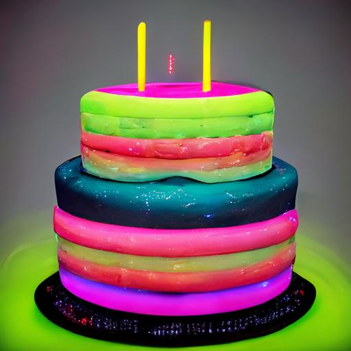 a vibrant neon birthday cake made out of python code, detailed digital painting wow