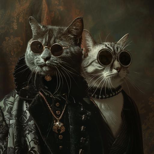 there was a cat wearing sunglasses with a gothic friend