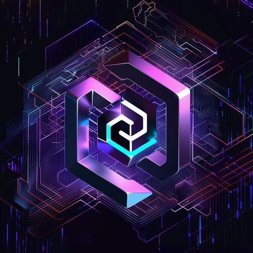 this logo as a 3D logo showing tech and futuristic vibes with background that looks like it is in the digital space, purple and blue overlays and black --v 6.0