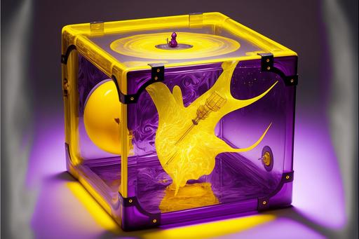 this purple thing inside that transparent yellow thing --c 50 --v 4 --ar 3:2 --no Depth Of Field --q 2