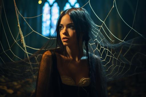 this woman, the middle ages, night, spiders web, Canon EOS 5D Mark IV DSLR, f/1.8, ISO 100, 1/250 second --ar 3:2 --v 5.1 --q 2 --upbeta