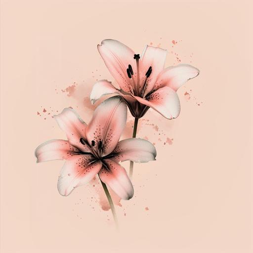 three hand sketch style pink lily flower, artsy style water color style --v 6.0
