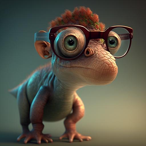 tierno dinosaurio bebe con lentes chistoso usando lapto