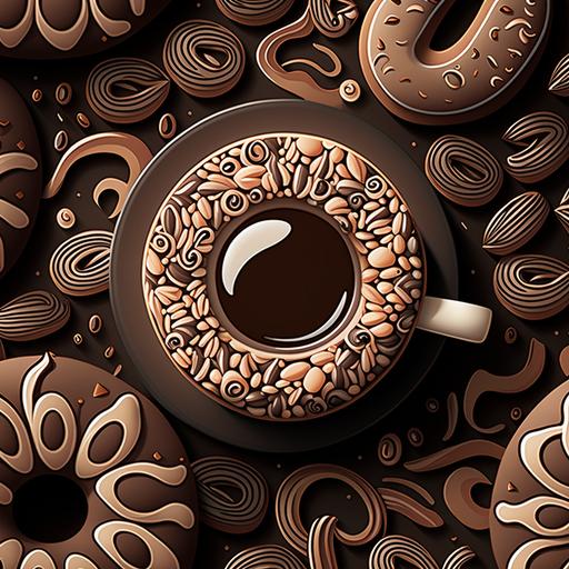 tillable seamless pattern, coffee and donuts 2d art --v 4