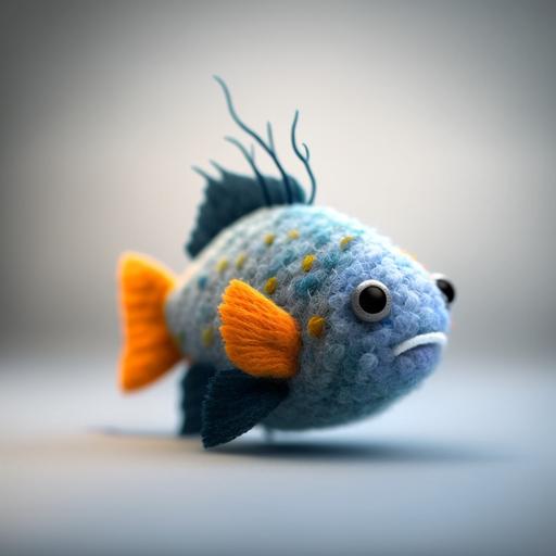tiny cute 3D felt fiber fish, made from Felt fibers, a 3D render, trending on cgsociety, rendered in maya, rendered in cinema4d, made of yarn, square image