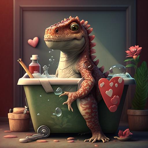 tiny cute valentin day spa dinosaur