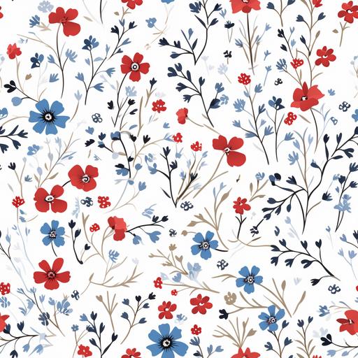 tiny ditsy floral pattern, red and blue colors, white background --tile