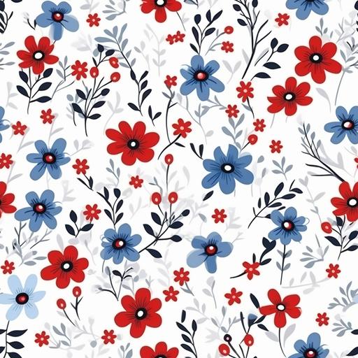 tiny ditsy floral pattern, red and blue colors, white background --tile