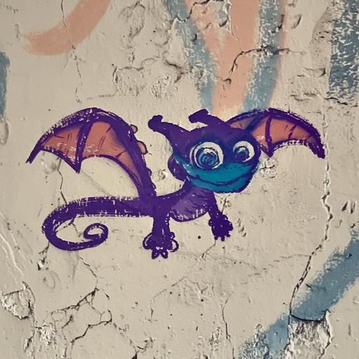 tiny dragon with eyes wide exploring the big wide world, nonobjective gestural marks, minimalist cartooning, trompe-l'œil graffiti, gestural mark-making, subtle tonal variation, smilecore animecore --v 6.0