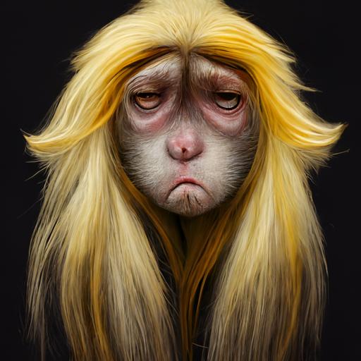 tired monkey with long blonde hair --uplight
