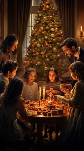 tradition to symbolize family unity and joy in christmas, photorealistic, 8k, natural lighting, HDR, high resolution, shot on IMAX Laser, intricate details, --ar 9:16