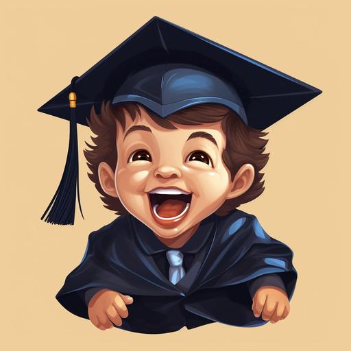 toddler boy wearing graduation cap and laughing, cartoon style logo