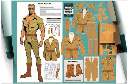 tom of finland paper doll dress up knolling --ar 3:2 --no black and white