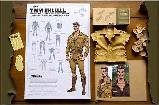 tom of finland paper doll dress up knolling --ar 3:2 --no black and white