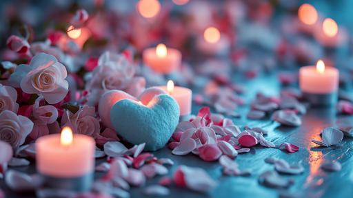 tomentum felt heart, candle, valentines day background, pastel gradient --ar 16:9 --v 6.0 --s 250