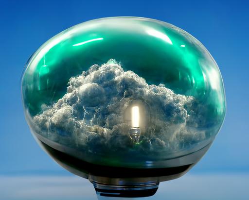 huge high clouds out of a flying glass sphere moody light godlight artstation highly detailed advanced photoreal painting blue green lightbulb --aspect 4:3
