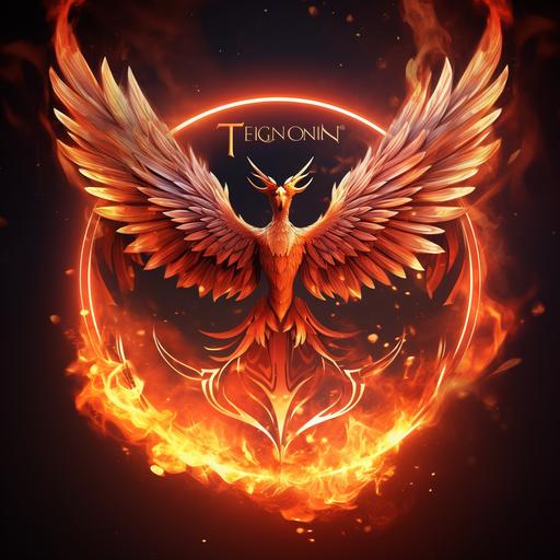 phoenix in fire with Toncoin logo rising wings