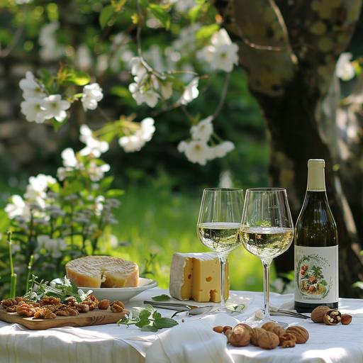 top anckle spring weather in the green garden beautiful surrounding a lovely dinner table with white linen table cloth cheesetable on with white wine and glasses , with my products sugar free jams and nuts www.dailybitess.com