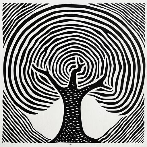 torus tree black and white thick bold lines minimal icon style linocut