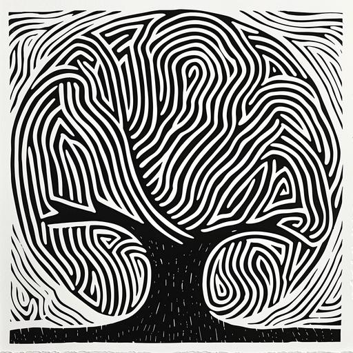 torus tree black and white thick bold lines minimal icon style linocut
