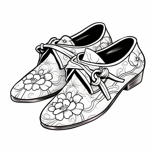 traditional japanese shoes, simple line drawing, black and white