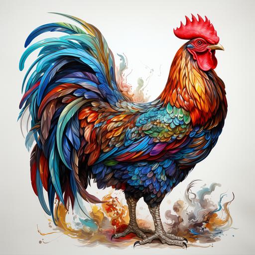 traditional strong whole rooster art no background colorful --s 750
