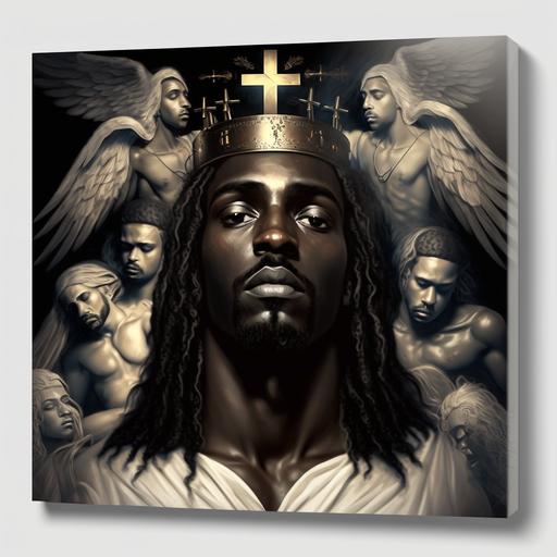 black Jesus on the cross surrounded by angels realistic v4