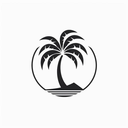 travel logo including a palm tree, black and white, line art