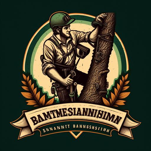 tree climber, arborist with chainsaw, handsaw, silky saw, business logo