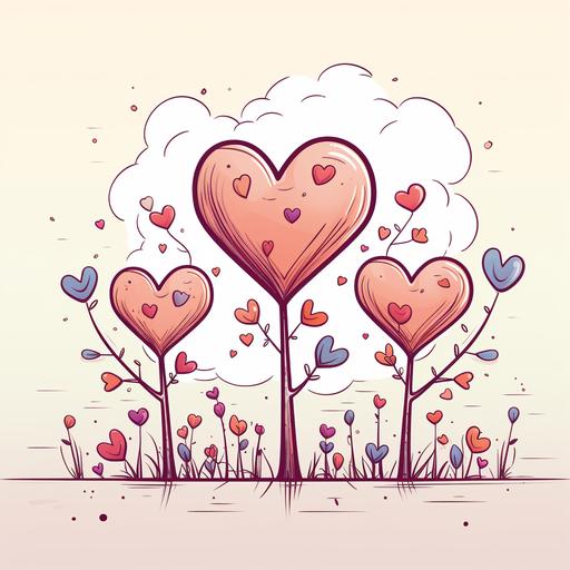tree growing hearts, line illustration, cartoon, webtoon style