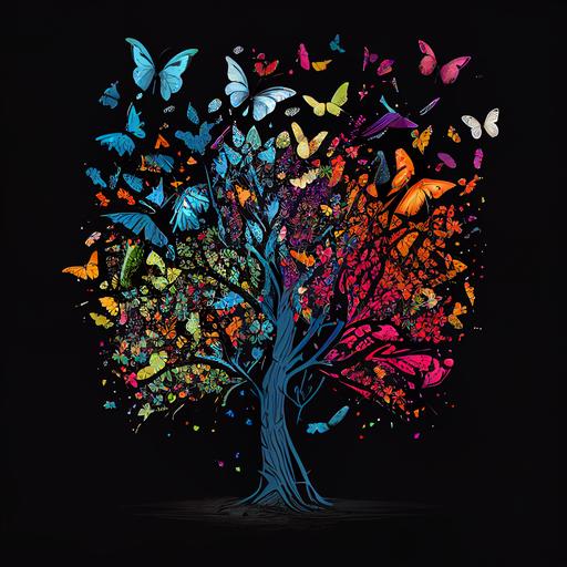 tree made out of colorful butterflies 4500x4500 t-shirt design, vector, white background ar1:1