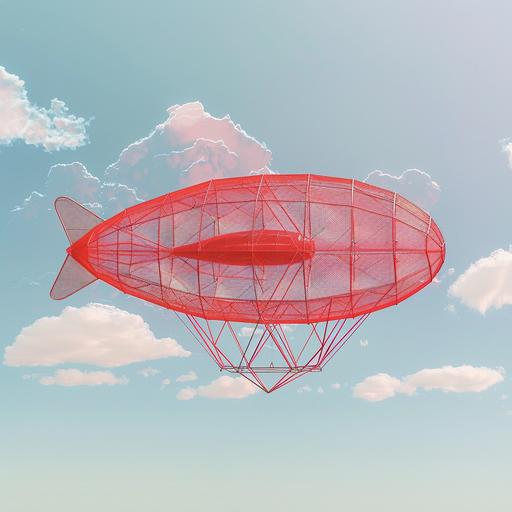 triangular mesh on a red plastic blimp with clouds