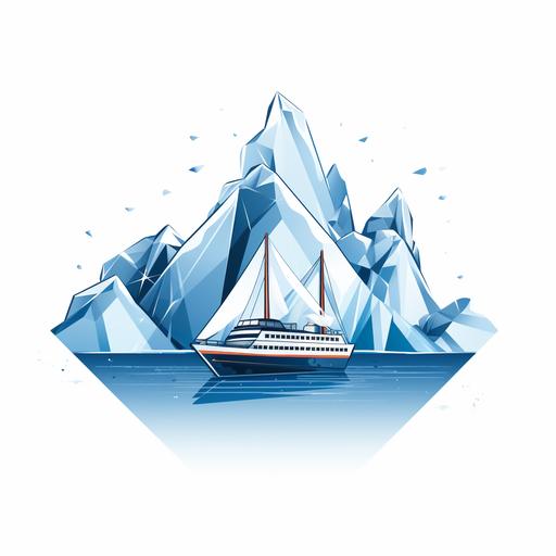 , triangular tent, modern icebreaker ship, north pole, logo, minimalism, illustration, vector contour, white background