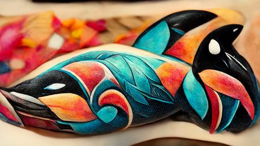 tribal tattoo killer whale, 3D, colorful --wallpaper