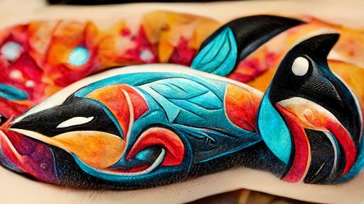 tribal tattoo killer whale, 3D, colorful --wallpaper