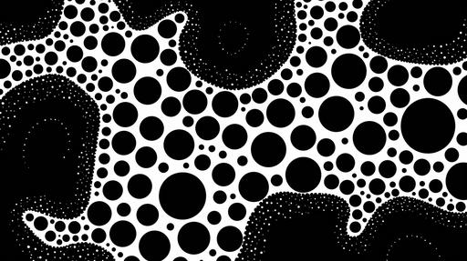 trippy 2D black and white ancent dots pattern of circles and swirl lines and dots, abstract --ar 16:9