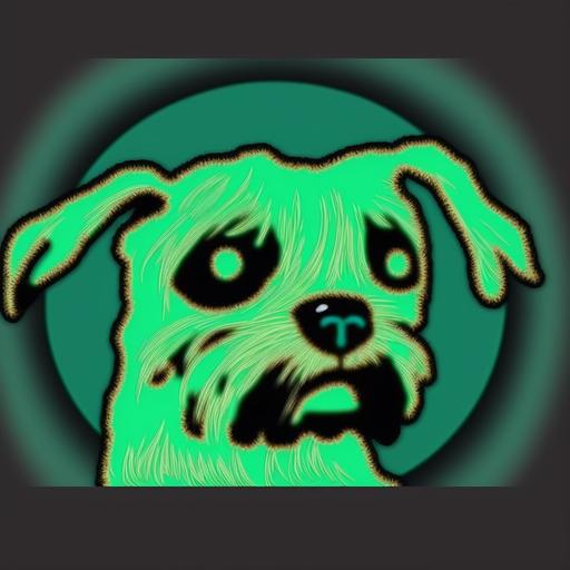 trippy hallucinating big eyes shitzu dog meme cyberpunk in the wind logo coin funny fun cool hype scifi, alien, clean vector