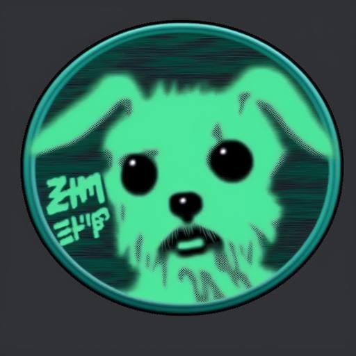 trippy hallucinating big eyes shitzu dog meme cyberpunk in the wind logo coin funny fun cool hype scifi, alien, clean vector