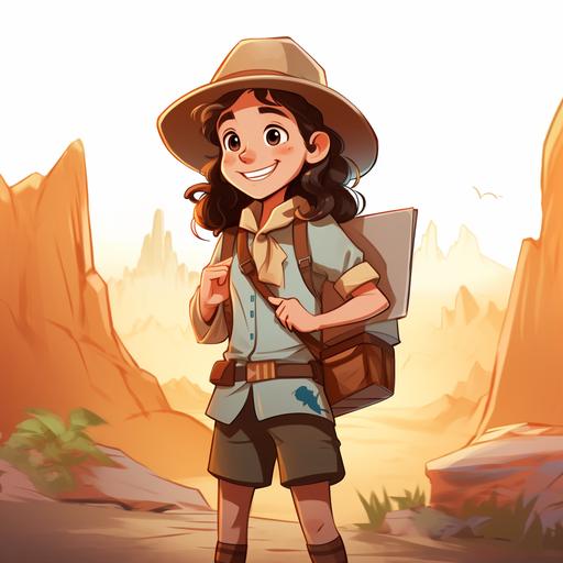 Chiara, a young explorer girl with an hat, backpack and map, meets and talks with the famous Marco Polo in the style of a teen cute boy with medieval clothes, both they are in genre cartoon, 8k, the background is ancient Asia Silk road--seed [1234] --style raw