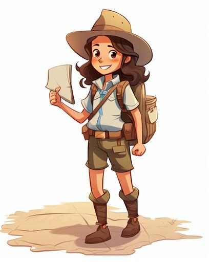 young explorer girl with an hat, backpack and map, genre cartoon stylized, ancient america native background, she talks with cristoforo colombo in the style of a teen cute boy entire figure with medieval clothes, in genre cartoon, 8k--seed [1234] --ar 4:5 --style raw